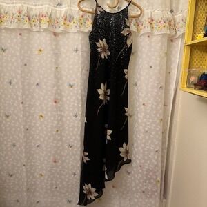 sequin floral asymmetrical hem y2k dress by chelsea nites